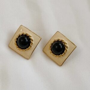 VTG Cream Black Square Diamond Earrings